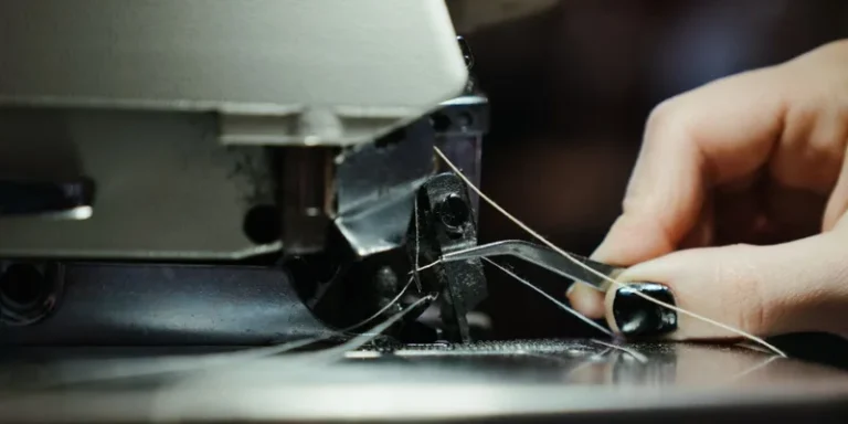 Detailed close-up of a sewing machine in use