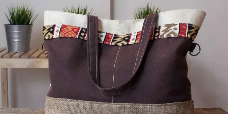 Fashionable canvas tote bag featuring colorful ethnic patterns