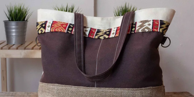 Fashionable canvas tote bag featuring colorful ethnic patterns