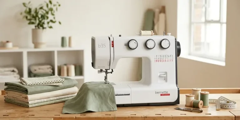Bernette sewing machine on a worktable in a bright studio