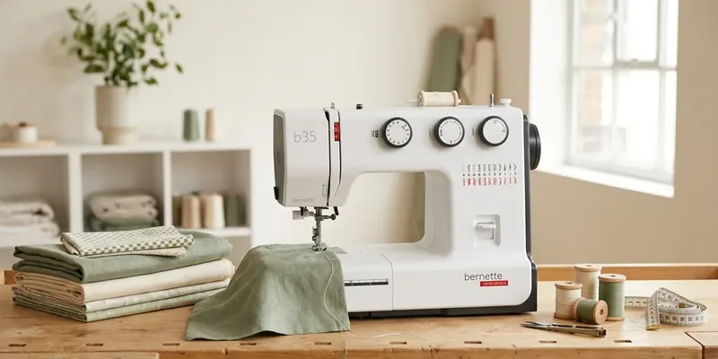 Bernette sewing machine on a worktable in a bright studio