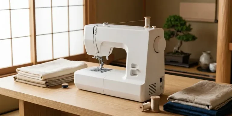 Modern white sewing machine in a minimalist studio