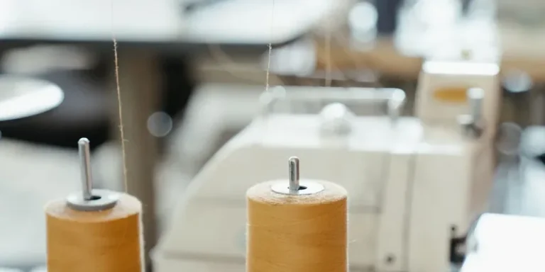 Yellow thread cones on an industrial serger
