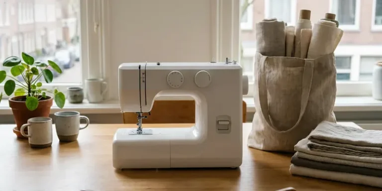 Compact budget sewing machine on a kitchen table
