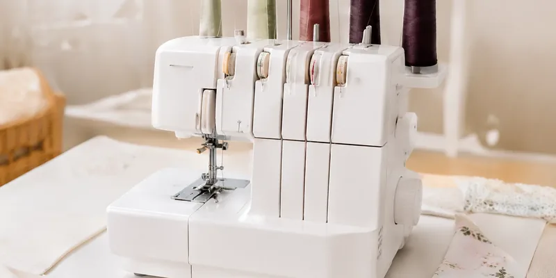 Serger with colorful thread cones