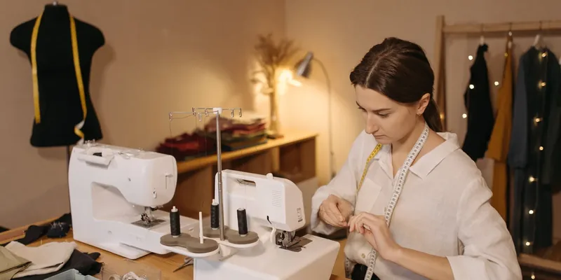 Sewing machine and serger together on a worktable