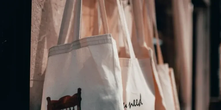 Canvas bags on a rack