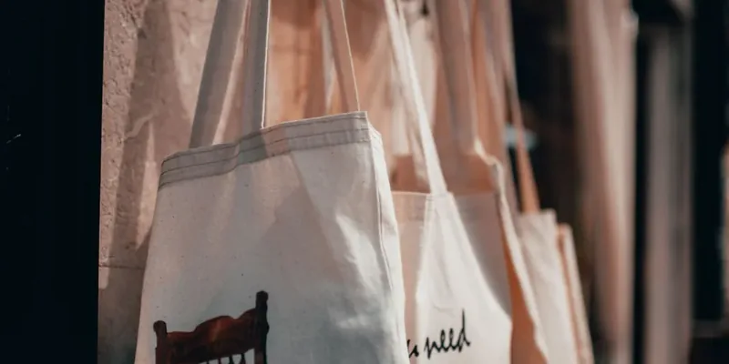 Canvas bags on a rack