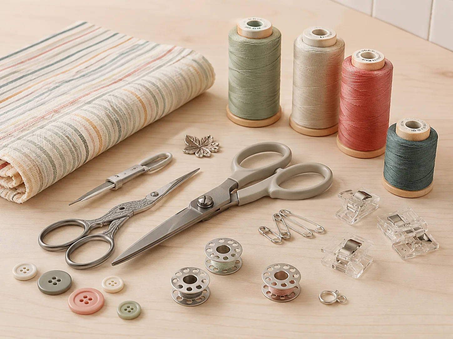 Sewing accessories on a worktable